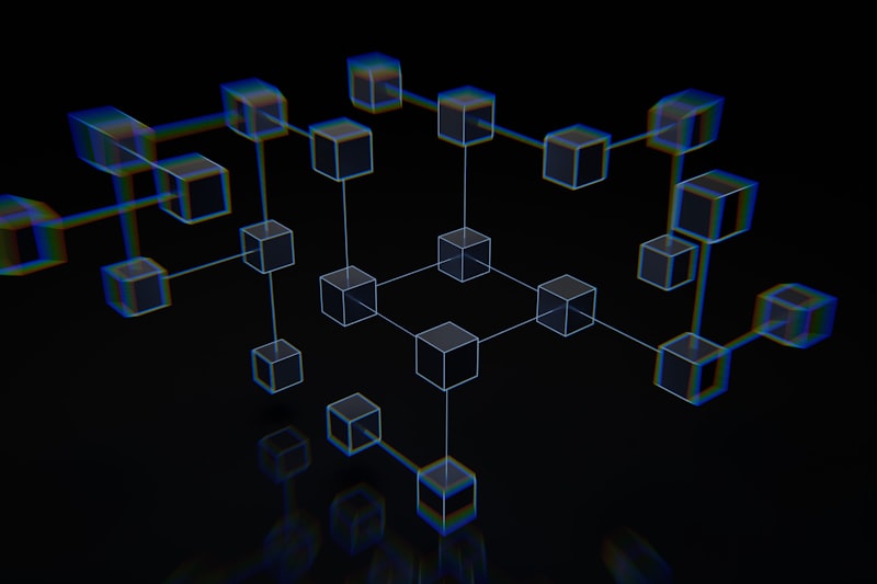 Wireframe nodes connected into a network